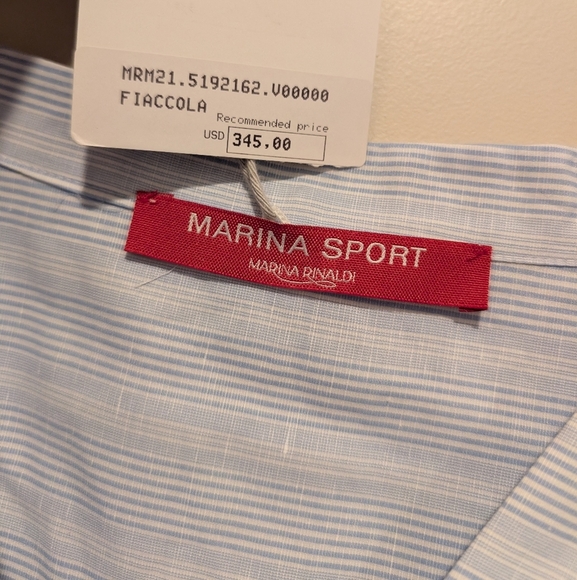 NWT Marina Rinaldi Sport White & Blue Pinstriped Patterned Button-Up Blouse - Picture 6 of 7